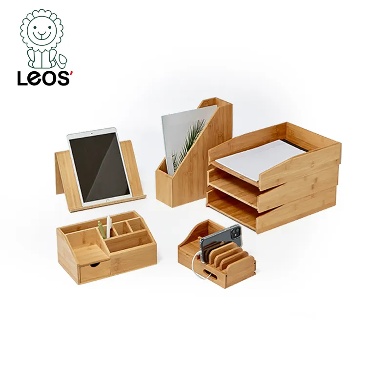 Durable Bamboo Material Desktop File Organizer Set for Desktop Tidy