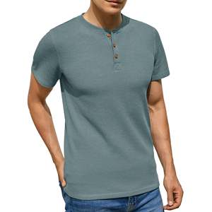 Men's <b>Waffle</b> Knit Jersey Short Sleeve T-<b>Shirt</b> Solid Color Casual Fit Regular Length Cotton Blend Breathable Blue Gray - Product Image 1