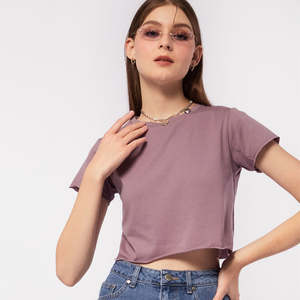 Camiseta Deportiva Corta Ajustada con Cuello Alto de Seda/Algodón para Mujer, Venta al Por Mayor - Product Image 3