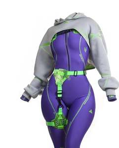 ชุดโยคะกีฬาลายโลโก้ทีมแชมป์หญิงสไตล์ไซเบอร์พังก์ล้ำยุคแบบเครื่องจักร สำหรับถ่ายรูปแข่งรถ สี-XL - Product Image 1