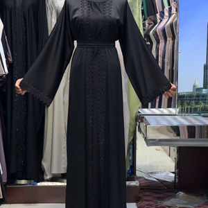 อาบายะห์สีดำสไตล์ตุรกีปี 2025 ทำจากโพลีเอสเตอร์ประดับเลื่อมและลูกปัด งานแฮนด์เมด ความยาวระดับข้อเท้า แขนยาว สำหรับผู้หญิง เหมาะสำหรับหลากหลายโอกาส - Product Image 1