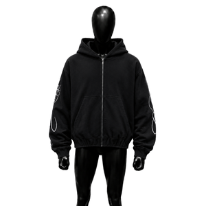 Men's Black <b>Oversized</b> Zip-Up <b>Hoodie</b> With <b>White</b> Sleeve Print Casual Hooded Sweatshirt Regular Fit French Terry Fabric Autumn Styl - Product Image 1