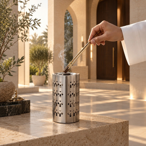 Silver Cylindrical Bakhoor Burner Stainless Steel Arabic Incense Holder Perforated Burner Islamic Home Majlis Decor Luxury <b>Gifts</b> - Product Image 3