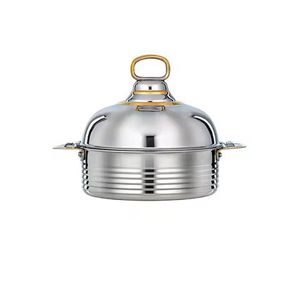 Luxury Golden Dome Food <b>Warmer</b> with Dark Ribbed Base Decorative Handles Elegant Casserole Pot Upscale Kitchenware <b>Buffet</b> Dish - Product Image 6