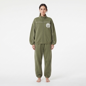 Conjunto Deportivo de Sudadera con Cierre Completo y Pantalones Jogger de Felpa de Algodón para Mujer, OEM - Product Image 1