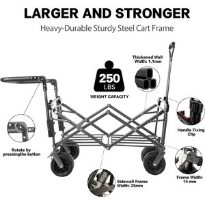 All Terrain Brake 140L Foldable Collapsible Wagon Cart with Removable Canopy for <b>Camping</b> - Product Image 4