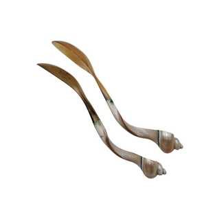 Hand Carved <b>Shell</b> Spoon Set With Long Handle Vintage Design Creative Natural Pattern <b>Mirror</b> Polish Finish - Product Image 3