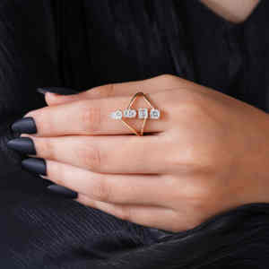 <b>Emerald</b> Oval Pear & Round Lab Grown Diamond <b>Ring</b> S925 <b>Silver</b> Yellow Gold Luxury 4 Piece 1.53ct EF Clarity Gift for Women <b>Ring</b> - Product Image 2