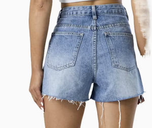 Custom Side Rhinestone Short Pants Raw Hem Frayed Denim Shorts Women - Product Image 6