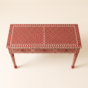 Mesa Consola Moderna con Incrustaciones de Hueso Rojo, Estilo Antiguo, 3 Cajones, Mueble para Entrada, Patas Estables, Mesa Consola Tradicional para Comedor - Product Image 3