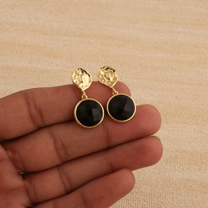 El Joyero Women's <b>Black</b> Onyx Gold Plated Gemstone <b>Dangle</b> Drop <b>Earrings</b> Minimalist Trendy Jewelry for Party Occasions - Product Image 1