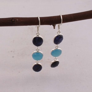 Artisan Lapis Lazuli Blue Chalcedony <b>Dangle</b> <b>Earrings</b> 925 <b>Silver</b> Two-Tiered Faceted Multi-Gemstone <b>Earrings</b> Manufacturer - Product Image 5