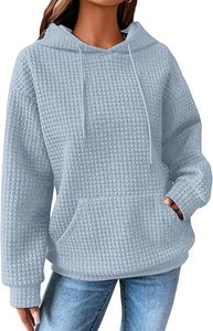 Sudadera con Capucha de Punto Tipo Waffle Rosa, Tendencia 2026, Unisex, Holgada, Informal, con Bolsillo, para Otoño - Product Image 3