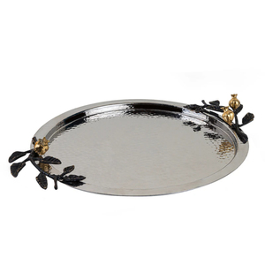 Plateau de service élégant en acier inoxydable avec poignées en laiton motif papillon et ginkgo, parfait pour la décoration intérieure, à prix raisonnable. - Product Image 6