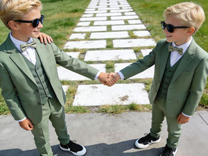 Conjunto de traje de 3 piezas color caqui para niños con chaleco y pajarita – Traje formal para fiesta de boda para niños - Product Image 6