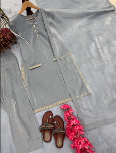 Amazing Collection Designer Party Wear Look pure Fendy Silk Suit With <b>Embroidery</b> Work With Sleeve With Handwork EID Wear - Product Image 5