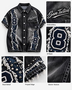 <b>Men's</b> Washed Denim <b>Jacket</b> Short Sleeve Rivet Ripped Letter Patch <b>Summer</b> Streetwear Wholesale Rate OEM Custom <b>Men</b> Denim <b>Jacket</b> - Product Image 6
