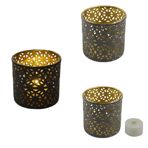 Ensemble de trois pots à bougies en laiton avec finition antique, design décoratif, pot à bougies en métal massif, idéal pour la décoration de table - Product Image 4