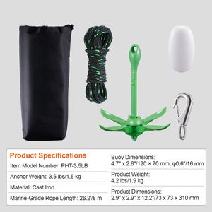 Kit Ancoraggio Kayak 3.5 lb con Ancora per Paddle Board, Corda da 8 m, Boa e Borsa Pieghevole per Ancora di Piccole Imbarcazioni - Product Image 3