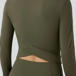 Women's Olive Green Turtleneck Zipper Long Sleeve Yoga <b>Jacket</b> Breathable Knitted Spandex Polyester Fitness Wear Autumn <b>Jacket</b> - Product Image 3