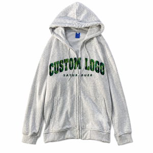 Unisex Zipper-Up Hoodie with Chenille Patches Logo Custom Chenille Embroidery Velour Fabric Waterproof Solid Winter - Product Image 3
