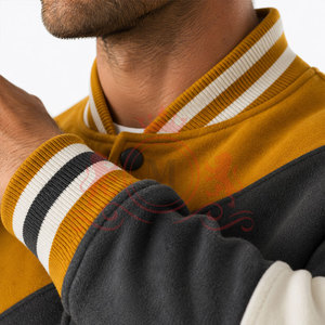 Blouson universitaire gris moutarde audacieux, style color block contemporain, tissu doux, bordure côtelée, tenue décontractée et tendance - Product Image 5
