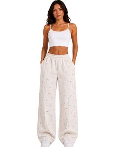 Pantalon de jogging décontracté taille haute ample à imprimé confettis pour femme, coupe large, style streetwear - Product Image 1