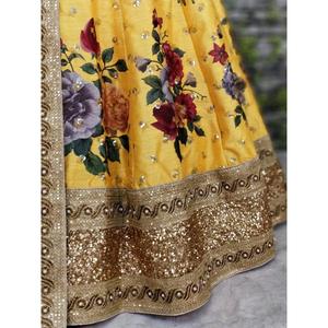 Magnífico Lehenga Choli de Diseño para Fiesta, Color Amarillo, Bordado, Semi-Cosido, Ropa Zeel - Product Image 3
