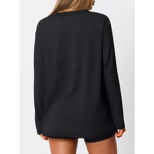 T-shirts Oversize FOXA 2025 pour Femmes – Hauts de Sport à Col en V et Manches Longues, Grandes Tailles, T-shirts Basiques pour le Printemps et les Tenues Décontractées d'Entraînement - Product Image 3