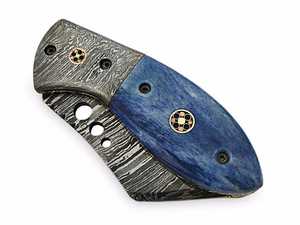 Cuchillo Plegable de Acero de Damasco Hecho a Mano con Mango de Hueso Azul – Cuchillo de Bolsillo EDC con Pernos de Mosaico - Product Image 2