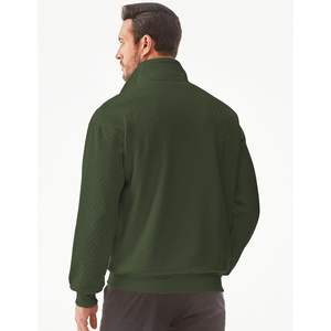 2025 hommes décontracté à manches longues quart Zip gaufré sweat couleur unie géométrique Texture pull tricot pour Polo avec doublé - Product Image 4
