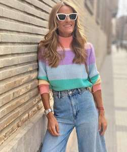 Suéter de Punto Casual de Moda Coreana para Mujer, Jersey de Cuello Redondo, Talla Única para Invierno y Verano, Hecho de Poliéster - Product Image 4