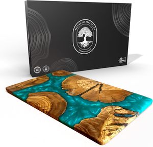 Tabla de Quesos Artesanal de Madera de Olivo con Resina, Tablas de Charcutería y Bandeja de Servir de Resina, Tabla de Servir de Madera con Resina Epoxi, Tabla para Cortar - Product Image 1