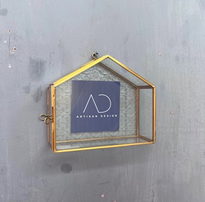 ARTISAN DESIGN Brass Metal Hanging Wall Shelf Picture Frame Decorative House Shaped Glass Display <b>Case</b> <b>Vanity</b> Makeup Jewelry - Product Image 2