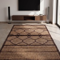 Moderner Handgewebter Jute-Teppich in Braun-Beige mit Geometrischem Anti-Rutsch-Muster, Flachgewebter Kelim-Teppich mit Rautenmuster-Randdesign für Wohnraumdekoration