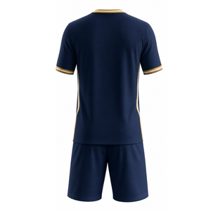 Custom Navy Blue <b>Soccer</b> Uniform Set with Gold and White Trim Sublimated Football Uniforms - Product Image 2