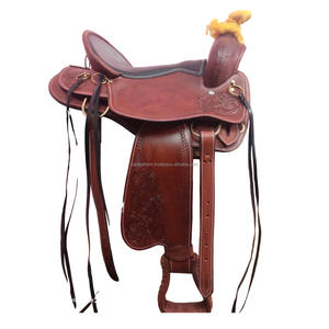 Cómodo sillín de carreras de barril occidental hecho a mano de cuero genuino de alta calidad con grabado elegante en cuero con juego de tachuelas - Product Image 5