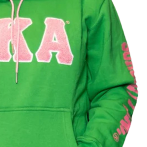 Sudadera con Capucha Verde Chenille para Mujer, Marca AKA, con Letras Griegas Bordadas, Forro de Satén, Calidad Premium, Estilo Casual - Product Image 4