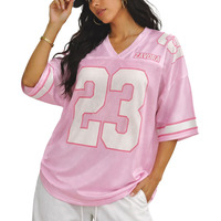 Jersey Sepak Bola Amerika Pendek Custom Bernapas Cepat Kering 100% Poliester Pink Sublimasi Bordir Cetak Unisex OEM