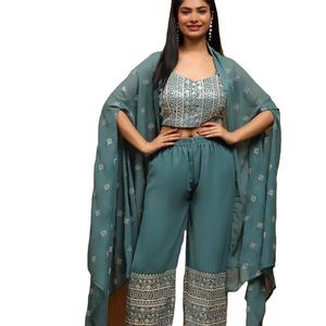 นักออกแบบล่าสุดการลําดับการเย็บปักถักร้อยเทียม Georgette ทํางานแฟนซีท็อปพาลาซโซโดยโซน Fab - Product Image 1