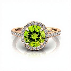 Bague en or pur 14 carats avec péridot naturel, pierre de naissance d'août, et diamant naturel rond certifié IGI – Bijou de déclaration raffiné - Product Image 1