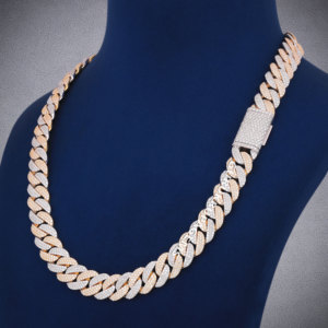 A <b>22</b> Inches 14mm miami two tone unisex cuban round cut diamonds ready to ship luxury look cuban diamond bail tester pass diamond - Product Image 1