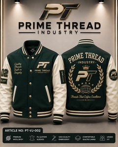 แจ็คเก็ตวาร์ซิตี้ Prime Thread Industry ตัวเสื้อทำจากผ้าขนสัตว์ แขนเสื้อทำจากหนัง PU ปักโลโก้ ทรง unisex เหมาะสำหรับใส่ในฤดูใบไม้ร่วง แจ็คเก็ต Letterman - Product Image 2