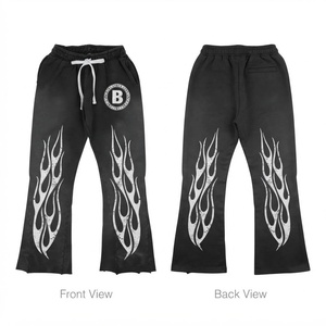 Pantalon évasé pour homme en molleton de coton premium 400 GSM, noir et blanc, coupe droite, logo personnalisé imprimé, séchage rapide, respirant, léger - Product Image 1