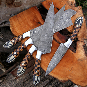 Handmade Custom Damascus Steel Kitchen Chef <b>Knife</b> <b>Set</b> with Roll Beg Includes Vegetables Cutting <b>Knife</b> and Pakka Wood Handle - Product Image 4