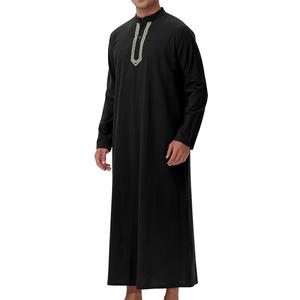 Abaya Thobe pour Hommes Musulmans Qatar 2026, Coton Léger et Respirant, Nouveau Design, Style Casual, Couleur Noire Unie, Vêtements de Ramadan - Product Image 4