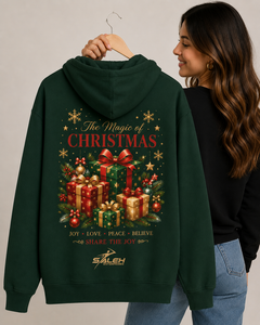 SALEH ENTERPRISES Sweat-shirt à capuche en polaire vert pour homme, imprimé Noël, avec motif cadeau et logo au dos - Product Image 2