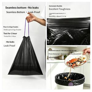 Sacs poubelles à cordon de serrage, ménagers, portables, épaissis, lot économique, auto-scellants, en HDPE, jetables - Product Image 3