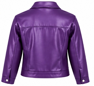 Chaqueta de Cuero Sintético Morado para Mujer, Cuello Camisero, Cierre de Cremallera, Manga Larga, Abrigo Informal de Otoño - Product Image 2