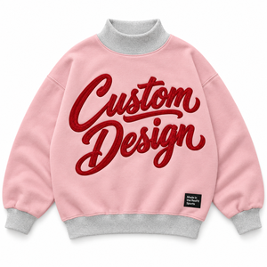 Sweat-shirt unisexe OEM bleu à col roulé avec lettres appliquées blanches sur le devant, col et poignets côtelés gris, pull molletonné oversize coupe décontractée 100% - Product Image 3